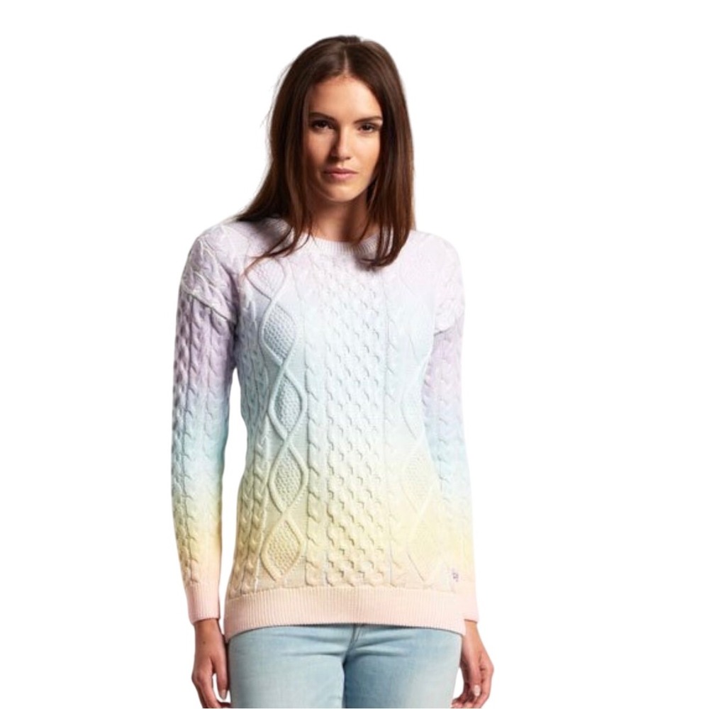 Superdry Made Rainbow Multi Cable Knit Sweater Jumper Crew Neck Pastel Size XS